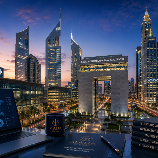 Dubai financial district at twilight
