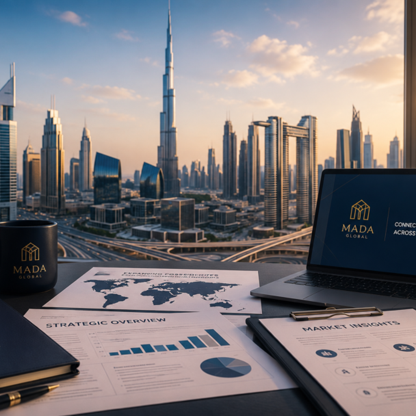 Dubai skyline + documents